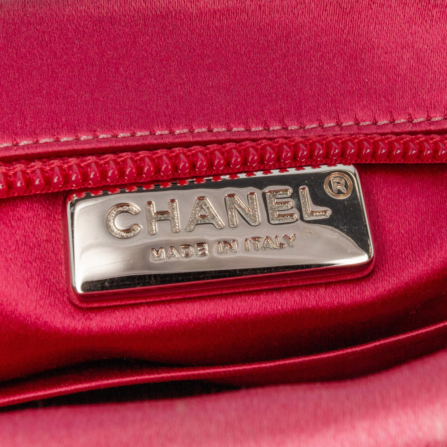 Chanel Satin Diamante Camellia Clutch with Chain
