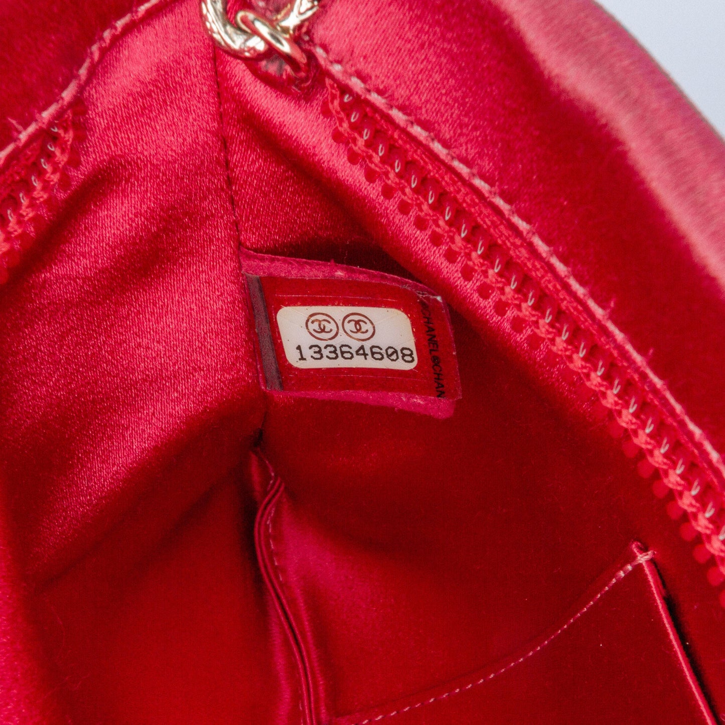 Chanel Satin Diamante Camellia Clutch with Chain