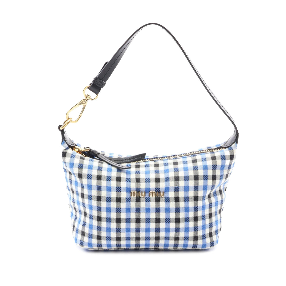 Miu Miu Gingham Canvas Handbag — Blue