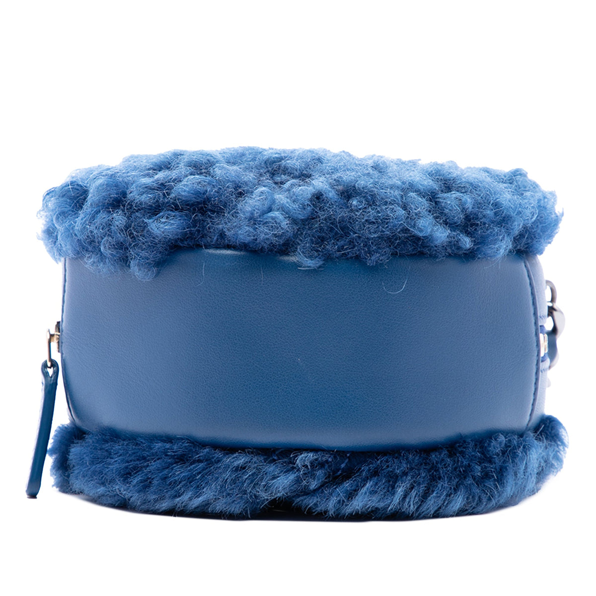 Chanel Shearling 19 Round Clutch with Chain — Blue