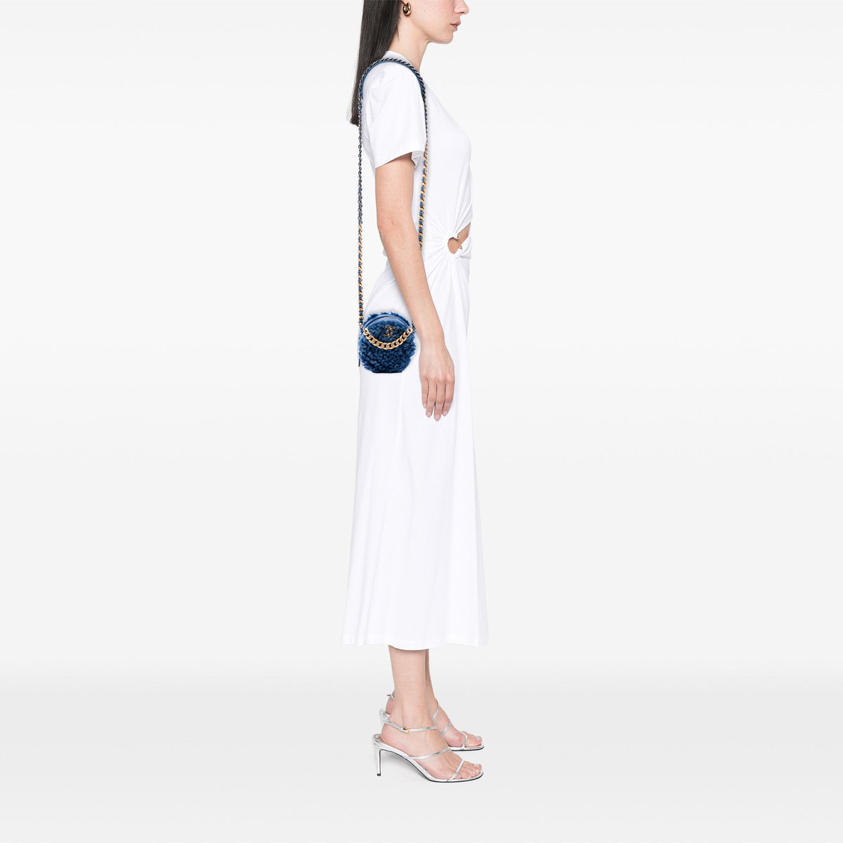 Chanel Shearling 19 Round Clutch with Chain — Blue