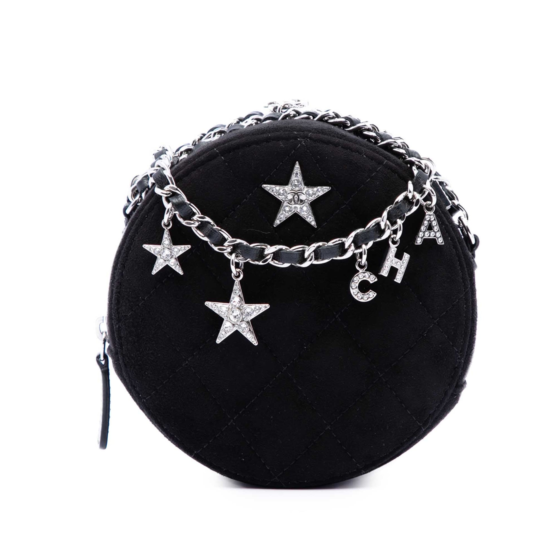 Chanel Quilted Suede Cocostellar Round Clutch with Chain