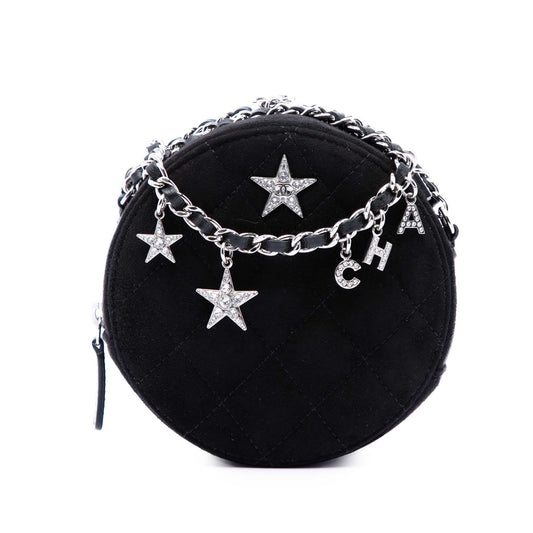 Chanel Quilted Suede Cocostellar Round Clutch with Chain