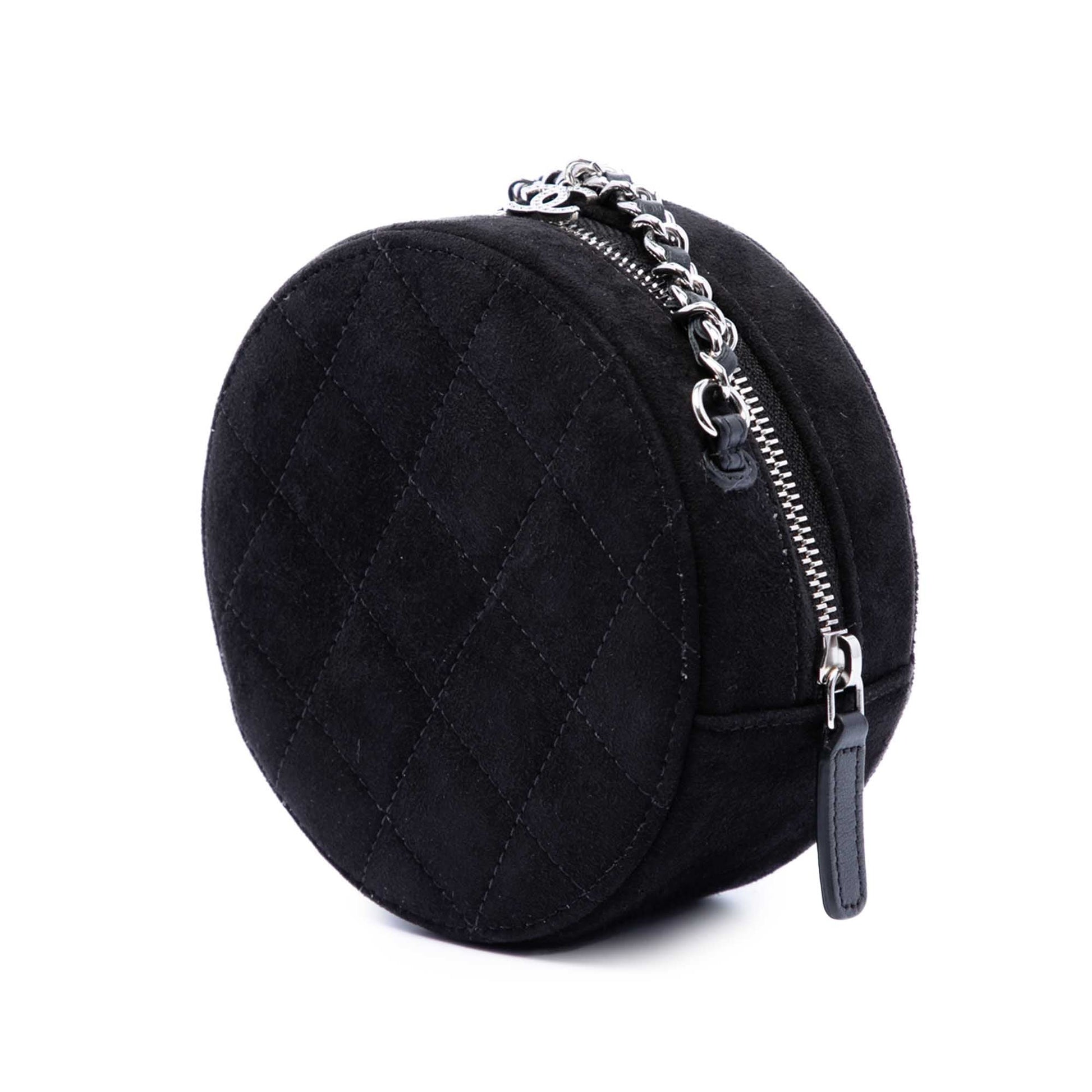 Chanel Quilted Suede Cocostellar Round Clutch with Chain