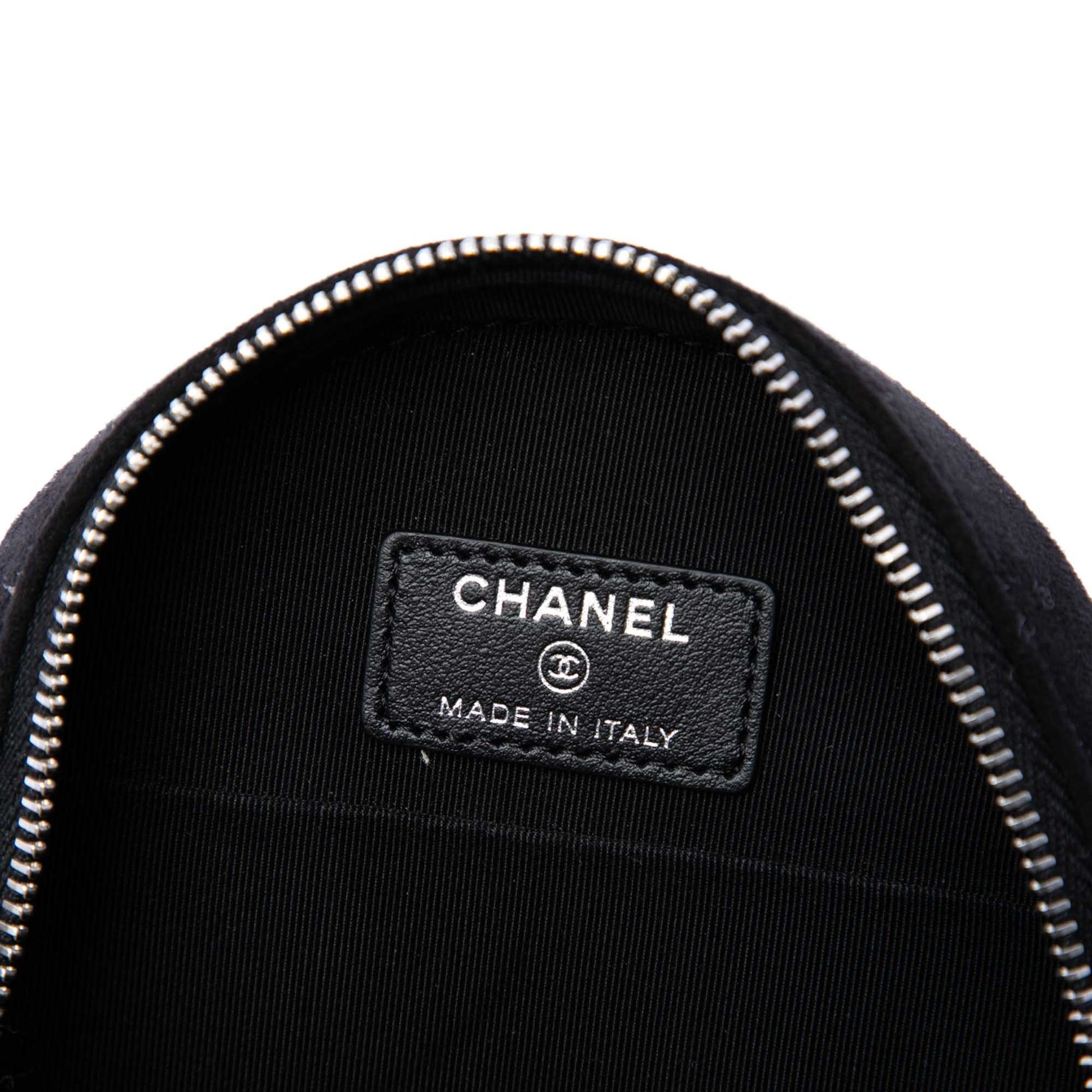 Chanel Quilted Suede Cocostellar Round Clutch with Chain