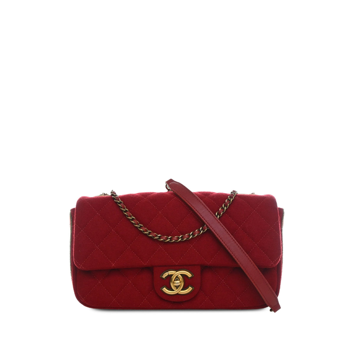 Chanel Medium Quilted Mixed Fibers CC Eyelet Flap — Red
