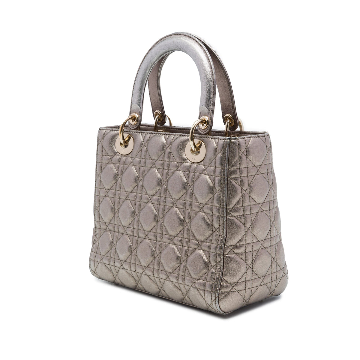 Dior Medium Metallic Lambskin Cannage Lady Dior — Silver