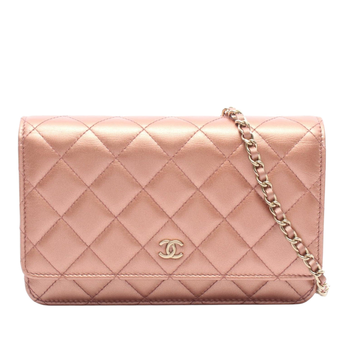 Chanel CC Quilted Metallic Lambskin Wallet on Chain