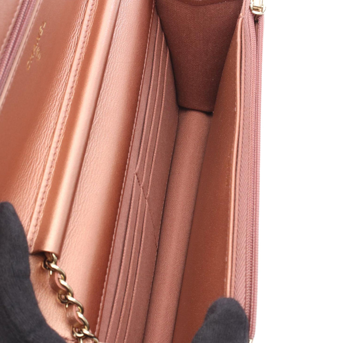 Chanel CC Quilted Metallic Lambskin Wallet on Chain