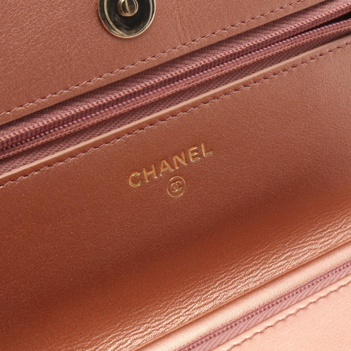 Chanel CC Quilted Metallic Lambskin Wallet on Chain