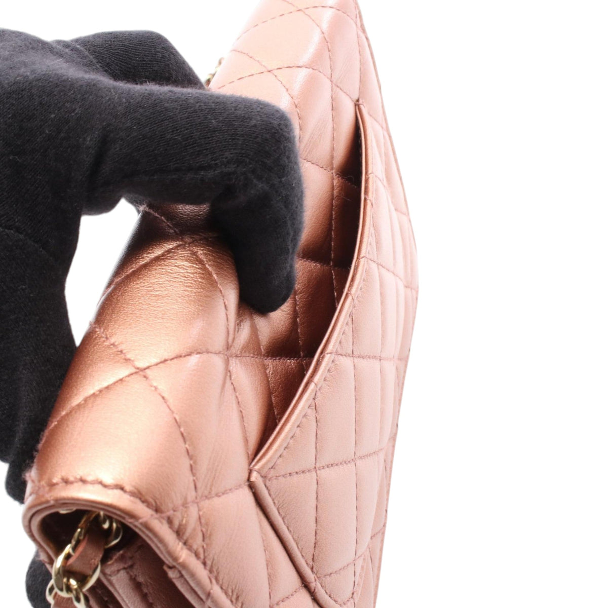Chanel CC Quilted Metallic Lambskin Wallet on Chain