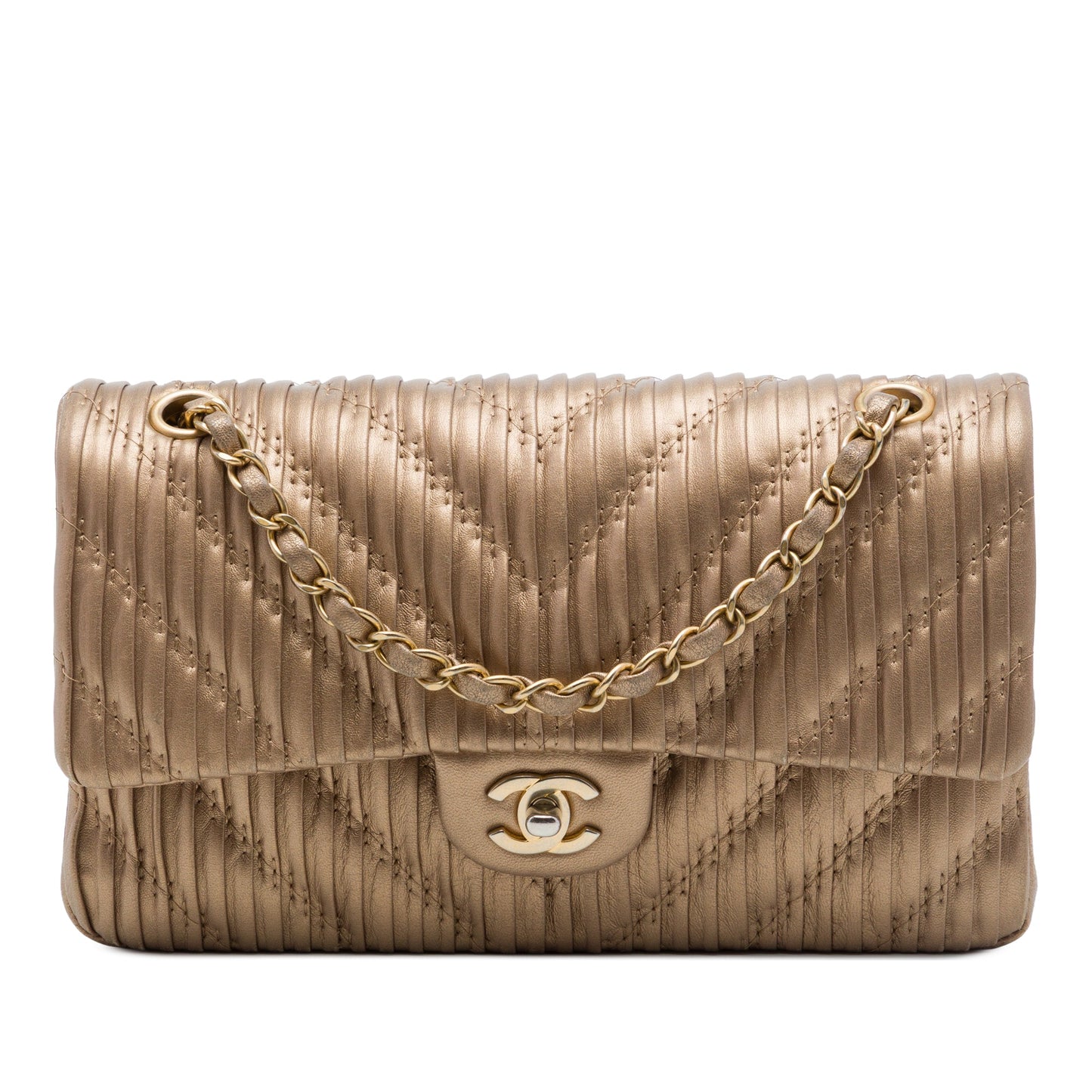 Chanel Medium Classic Chevron Calfskin Pleated Double Flap