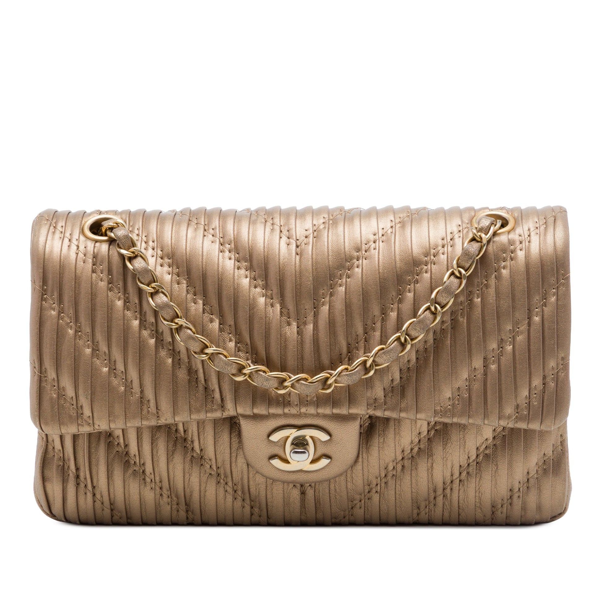 Chanel Medium Classic Chevron Calfskin Pleated Double Flap