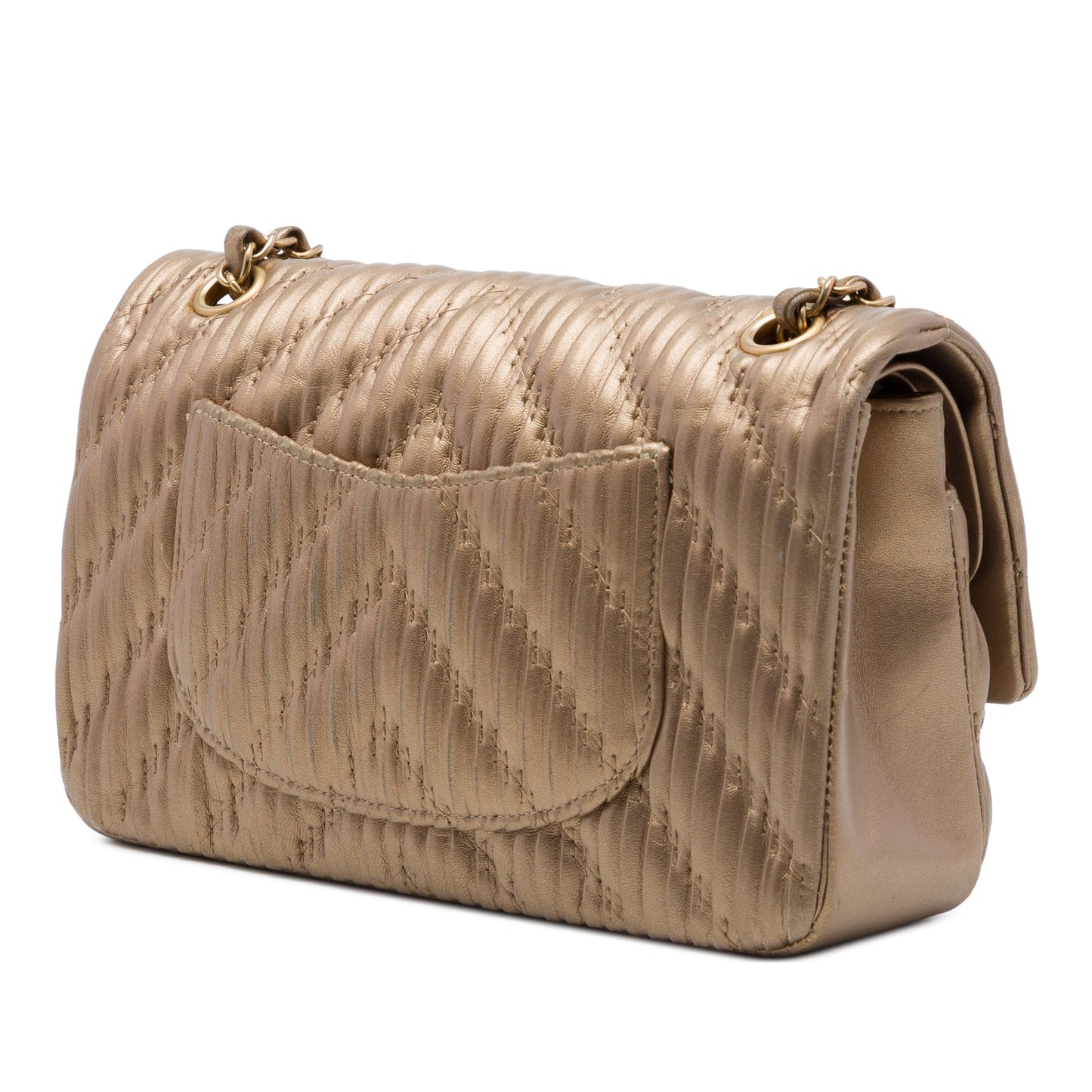 Chanel Medium Classic Chevron Calfskin Pleated Double Flap