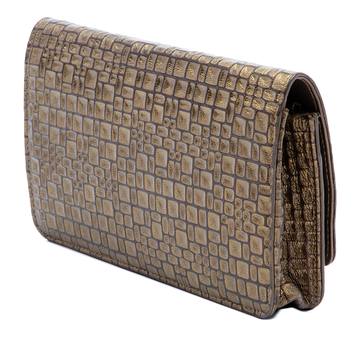 Chanel CC Embossed Metallic Lambskin Wallet on Chain — Gold