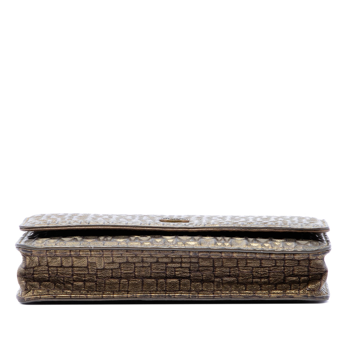 Chanel CC Embossed Metallic Lambskin Wallet on Chain — Gold