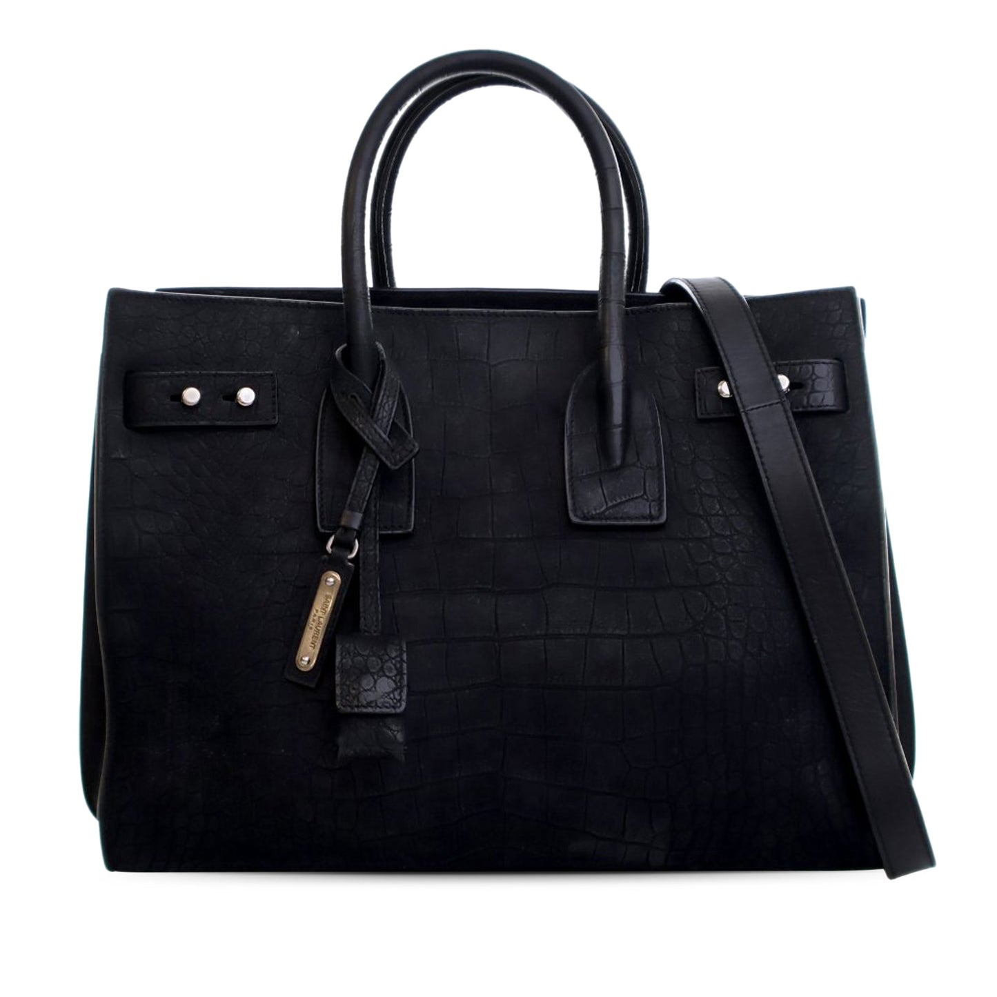Saint Laurent Small Croc Embossed Suede Sac De Jour Satchel