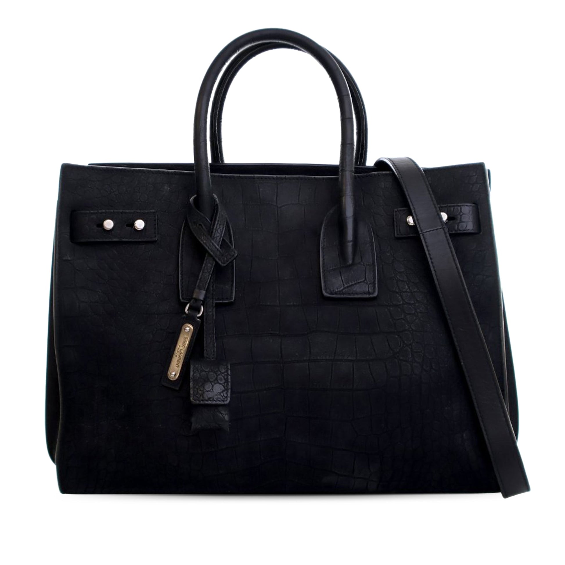 Saint Laurent Small Croc Embossed Suede Sac De Jour Satchel