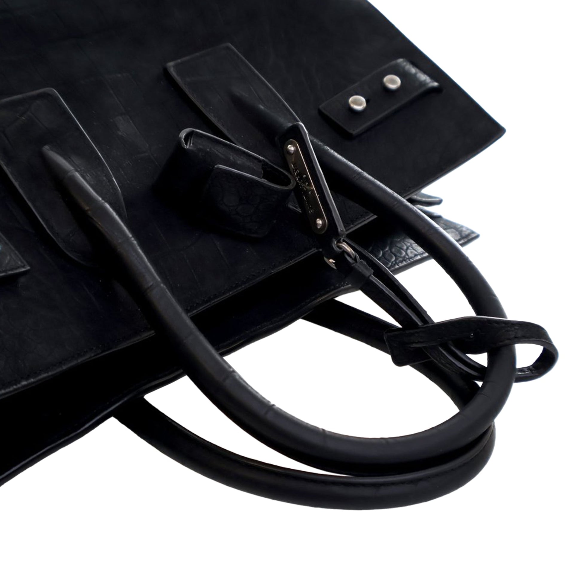 Saint Laurent Small Croc Embossed Suede Sac De Jour Satchel