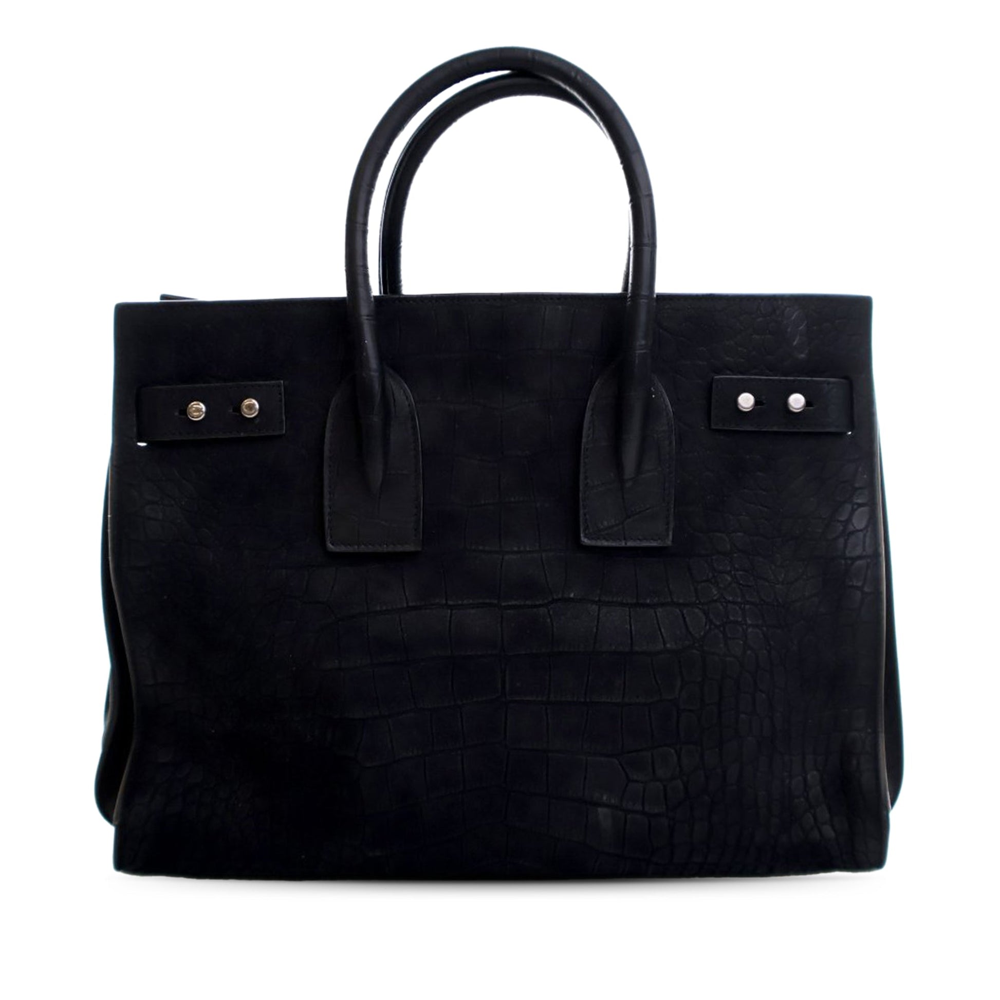 Saint Laurent Small Croc Embossed Suede Sac De Jour Satchel