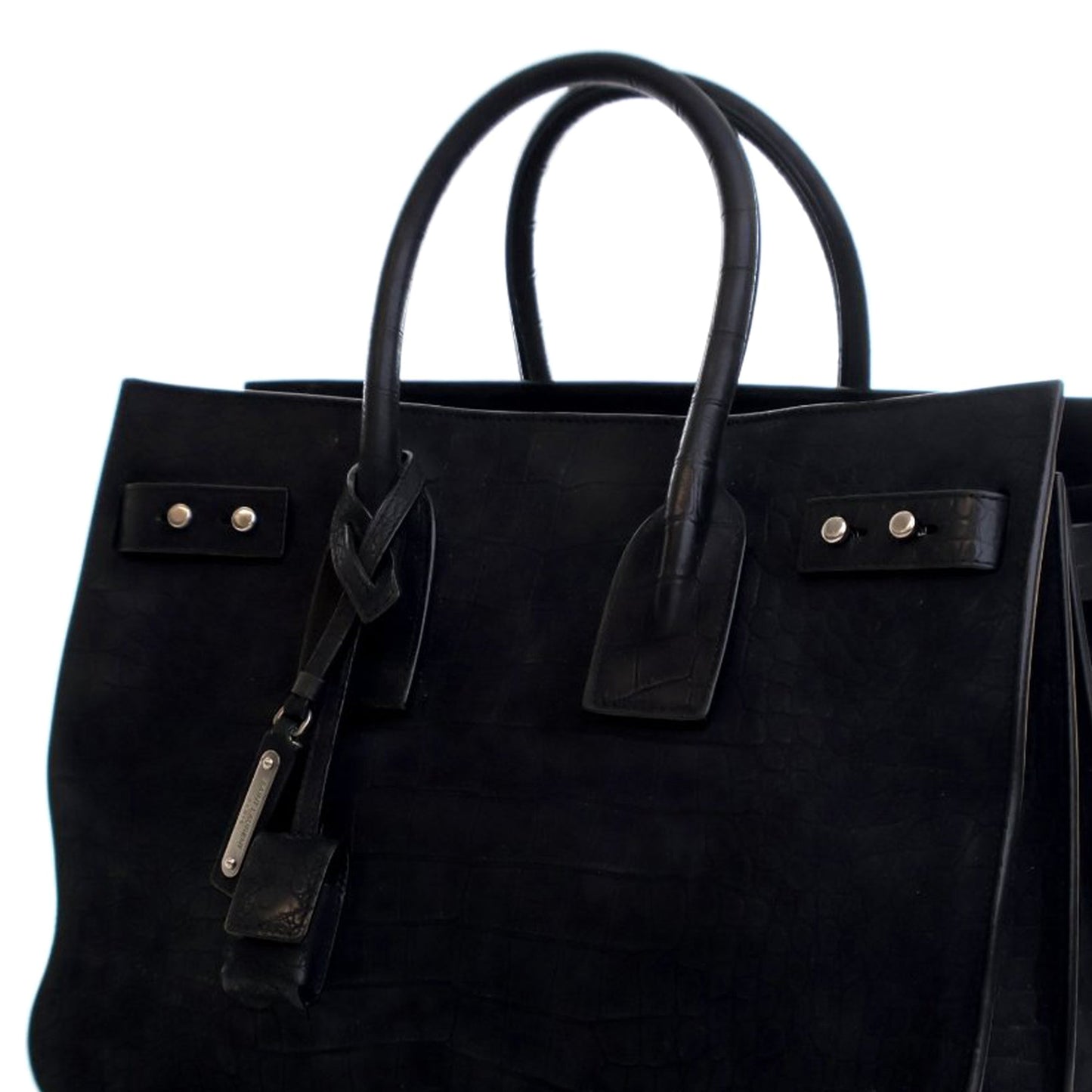 Saint Laurent Small Croc Embossed Suede Sac De Jour Satchel