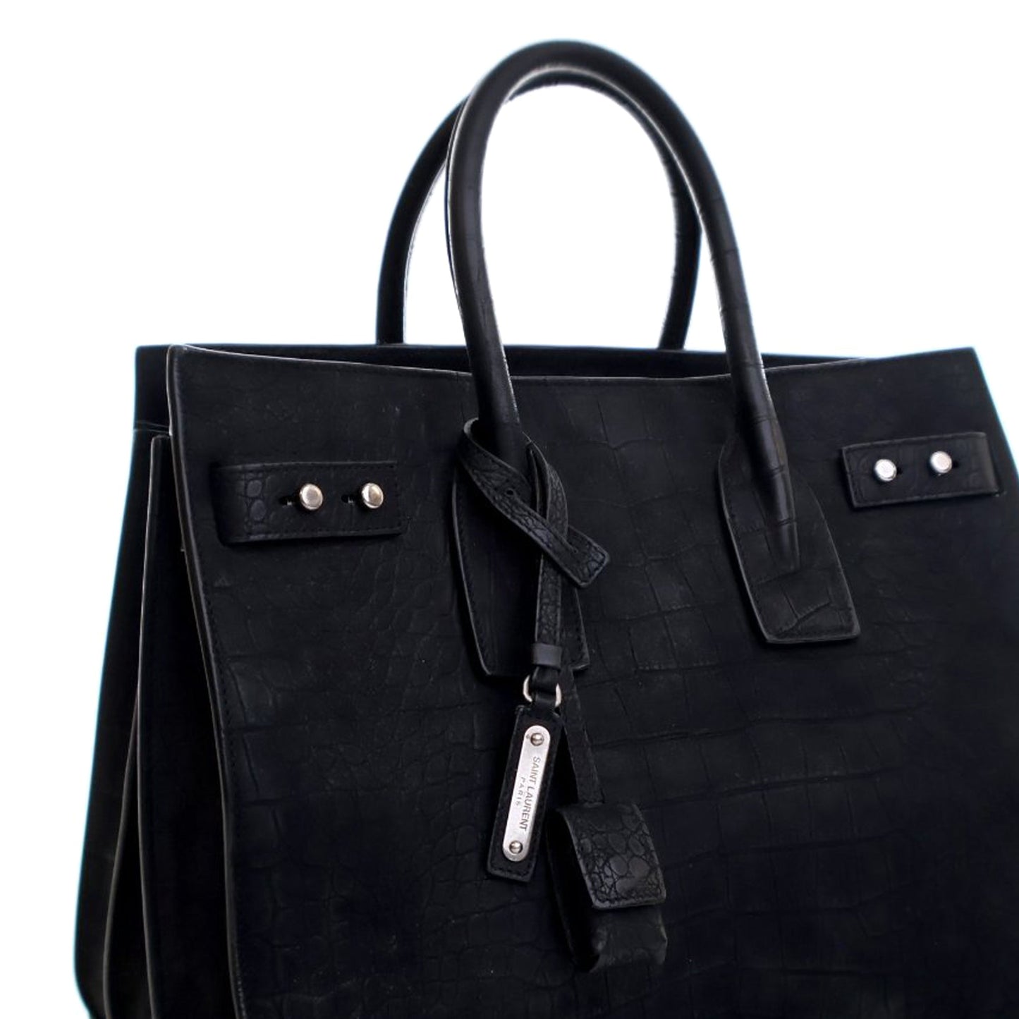 Saint Laurent Small Croc Embossed Suede Sac De Jour Satchel