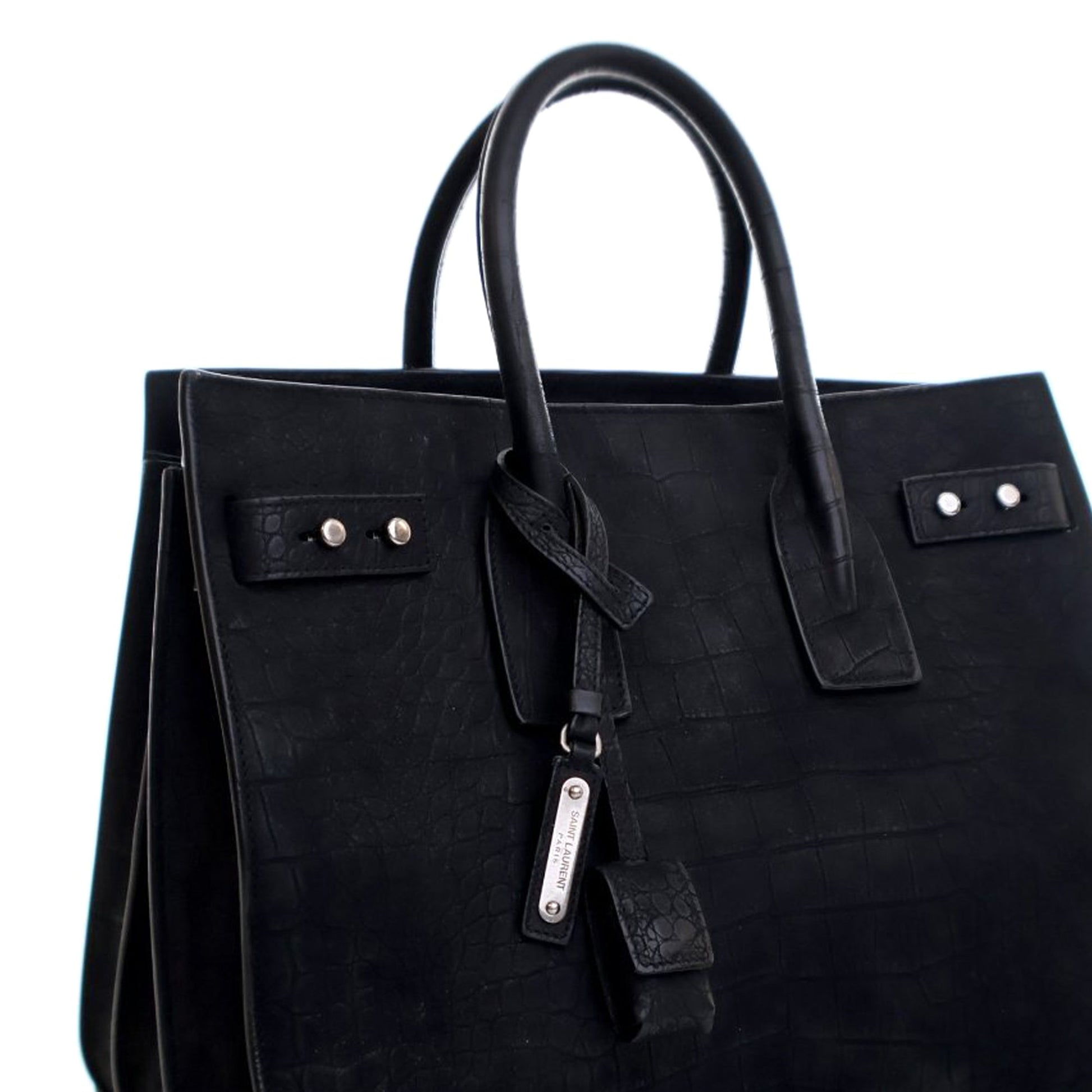 Saint Laurent Small Croc Embossed Suede Sac De Jour Satchel