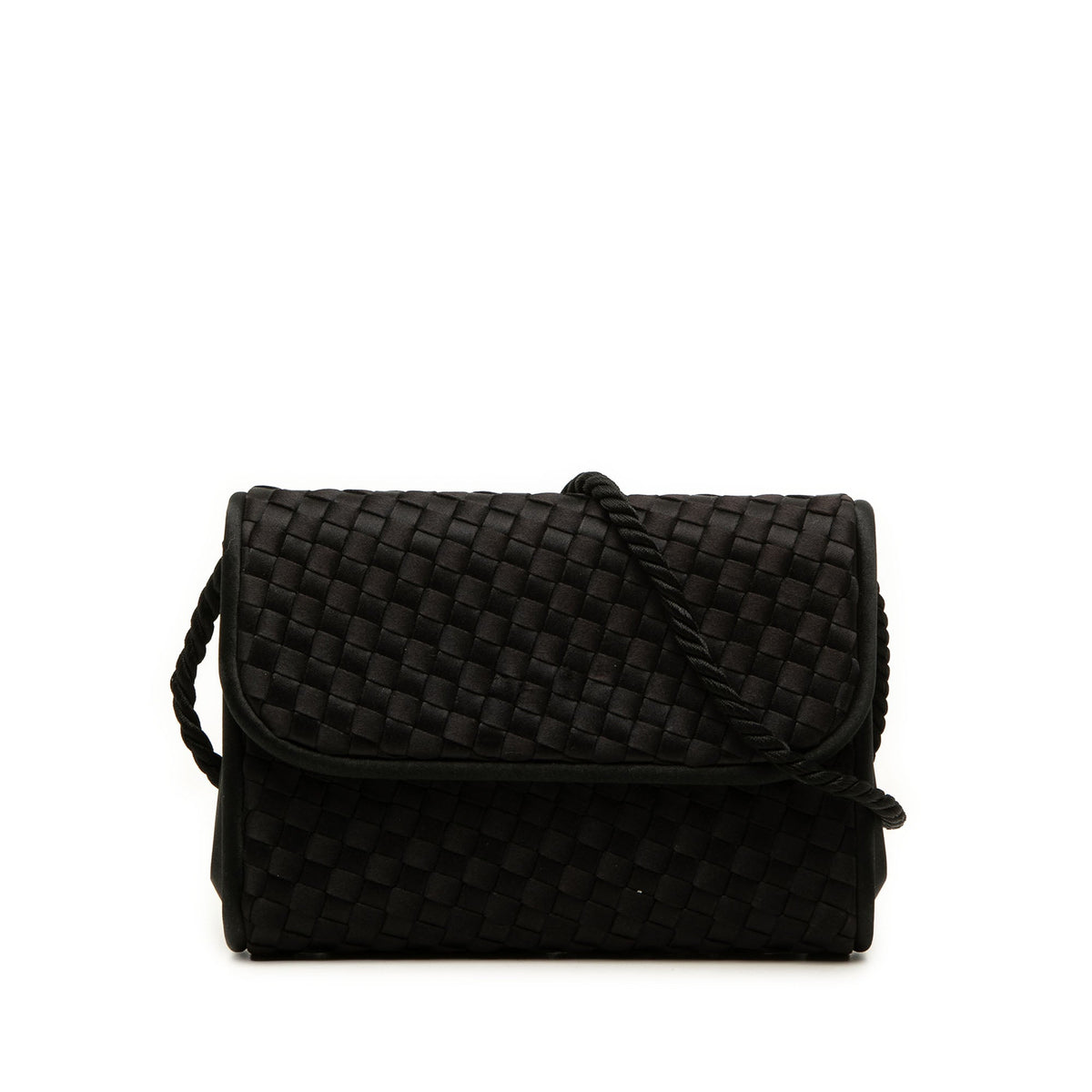 Bottega Veneta Satin Intrecciato Flap Crossbody — Black