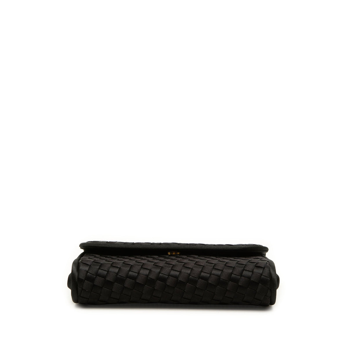 Bottega Veneta Satin Intrecciato Flap Crossbody — Black