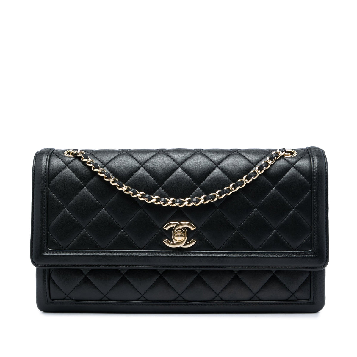 Chanel Medium Quilted Lambskin 3 Compartment Flap — Black