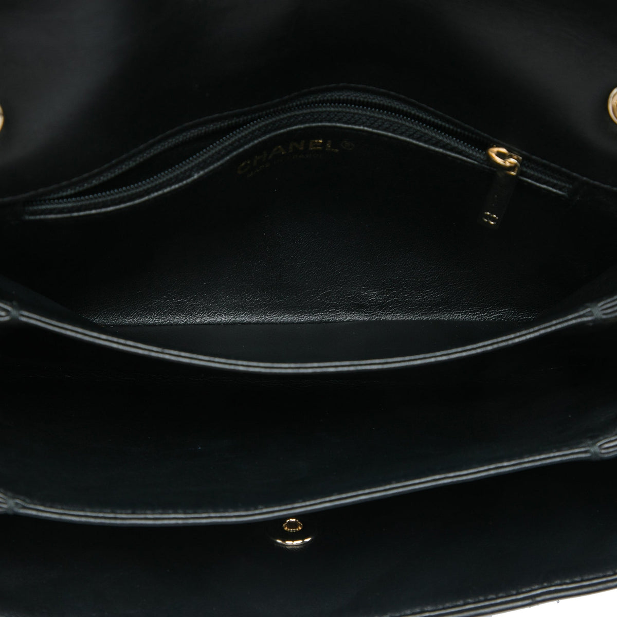 Chanel Medium Quilted Lambskin 3 Compartment Flap — Black