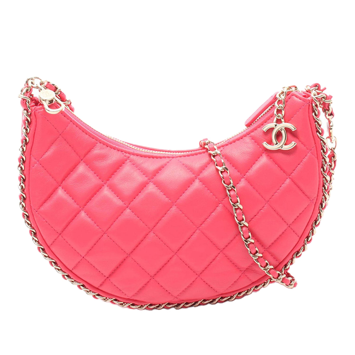 Chanel Small Quilted Lambskin Chain Around Hook Hobo Bag
