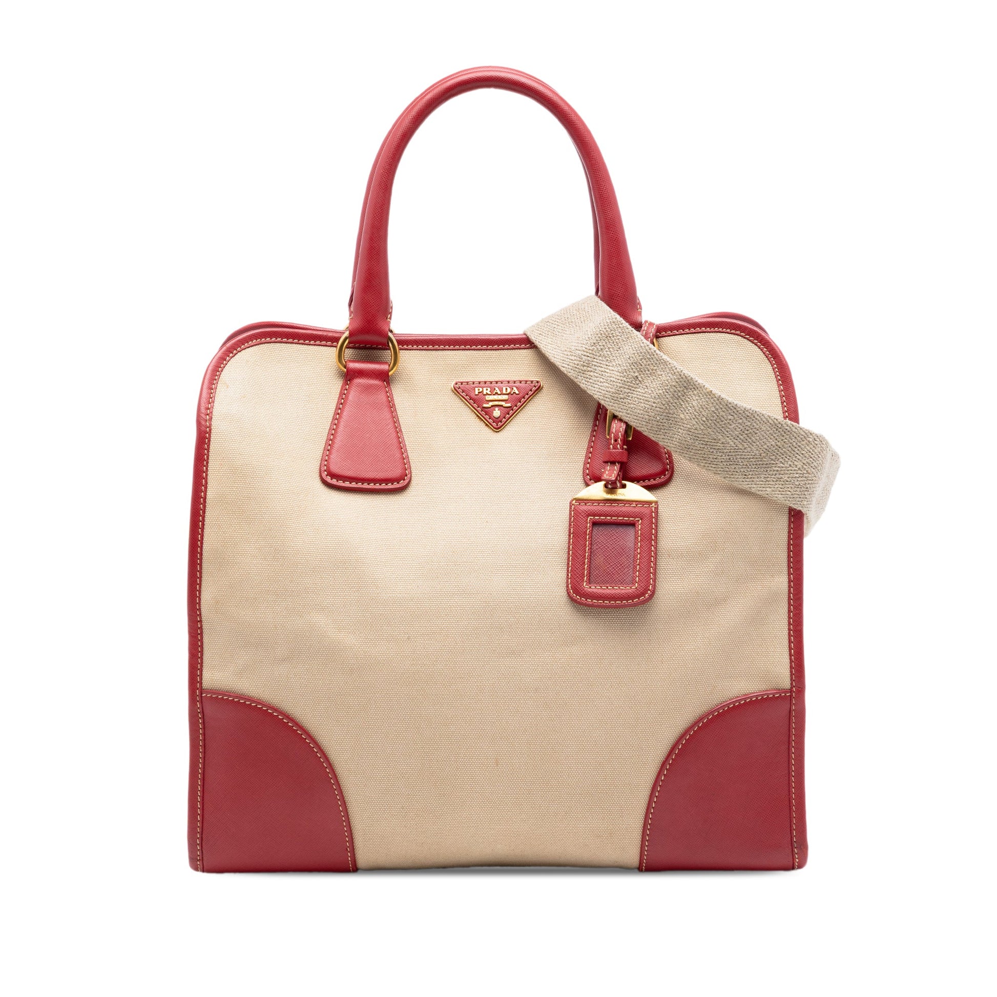 Prada Saffiano Trimmed Canvas Canapa Satchel