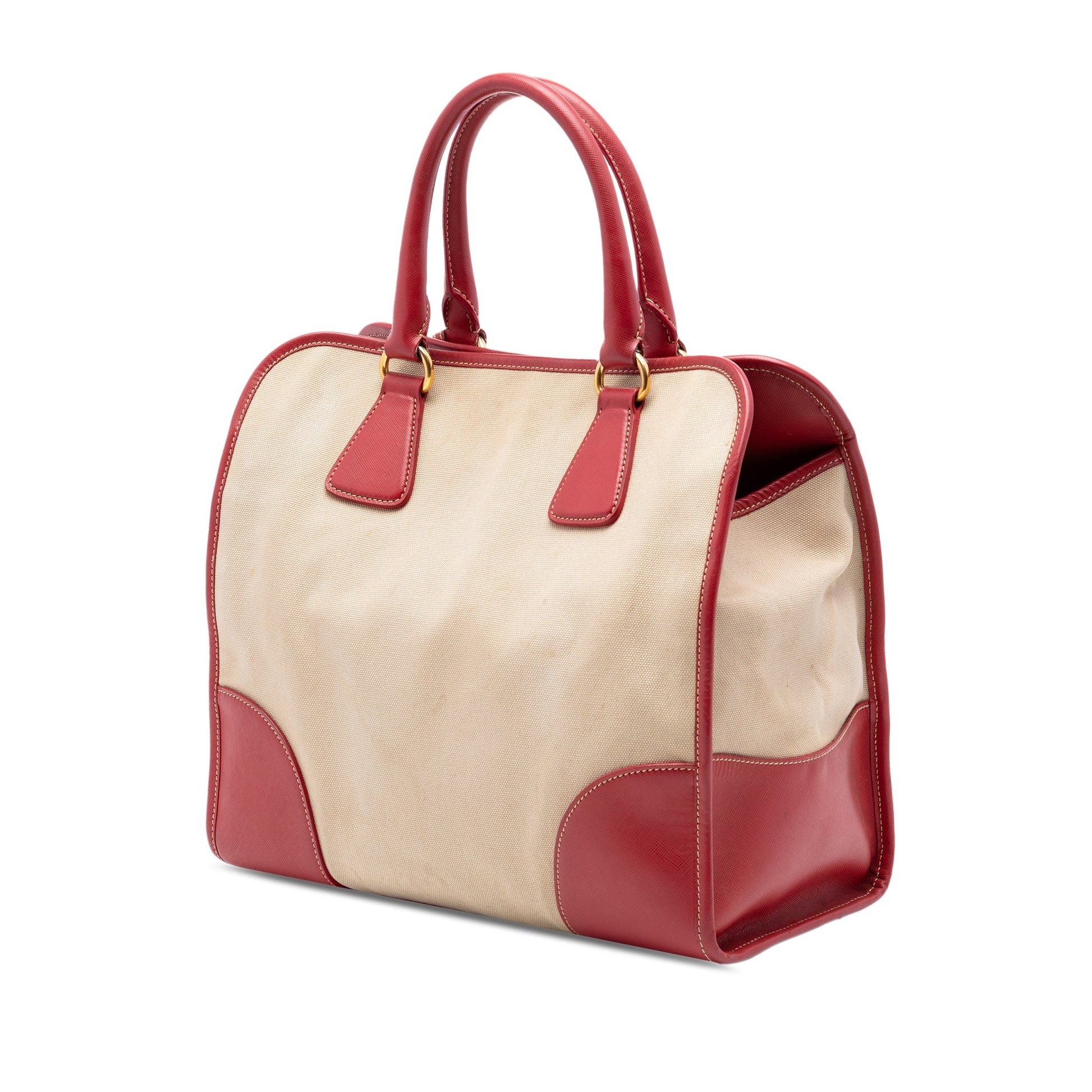 Prada Saffiano Trimmed Canvas Canapa Satchel