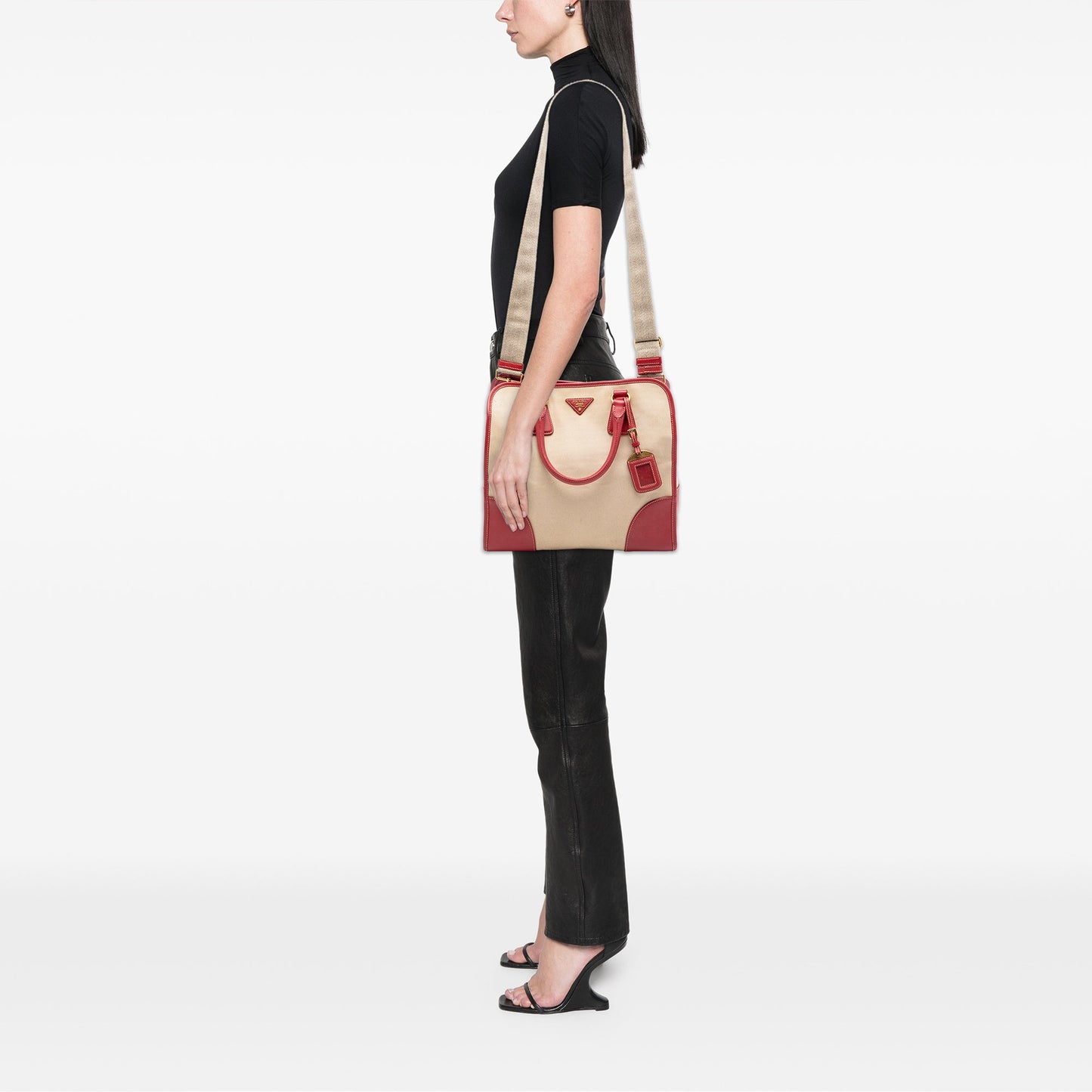 Prada Saffiano Trimmed Canvas Canapa Satchel