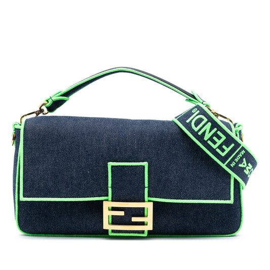 Fendi Large Denim Baguette Satchel