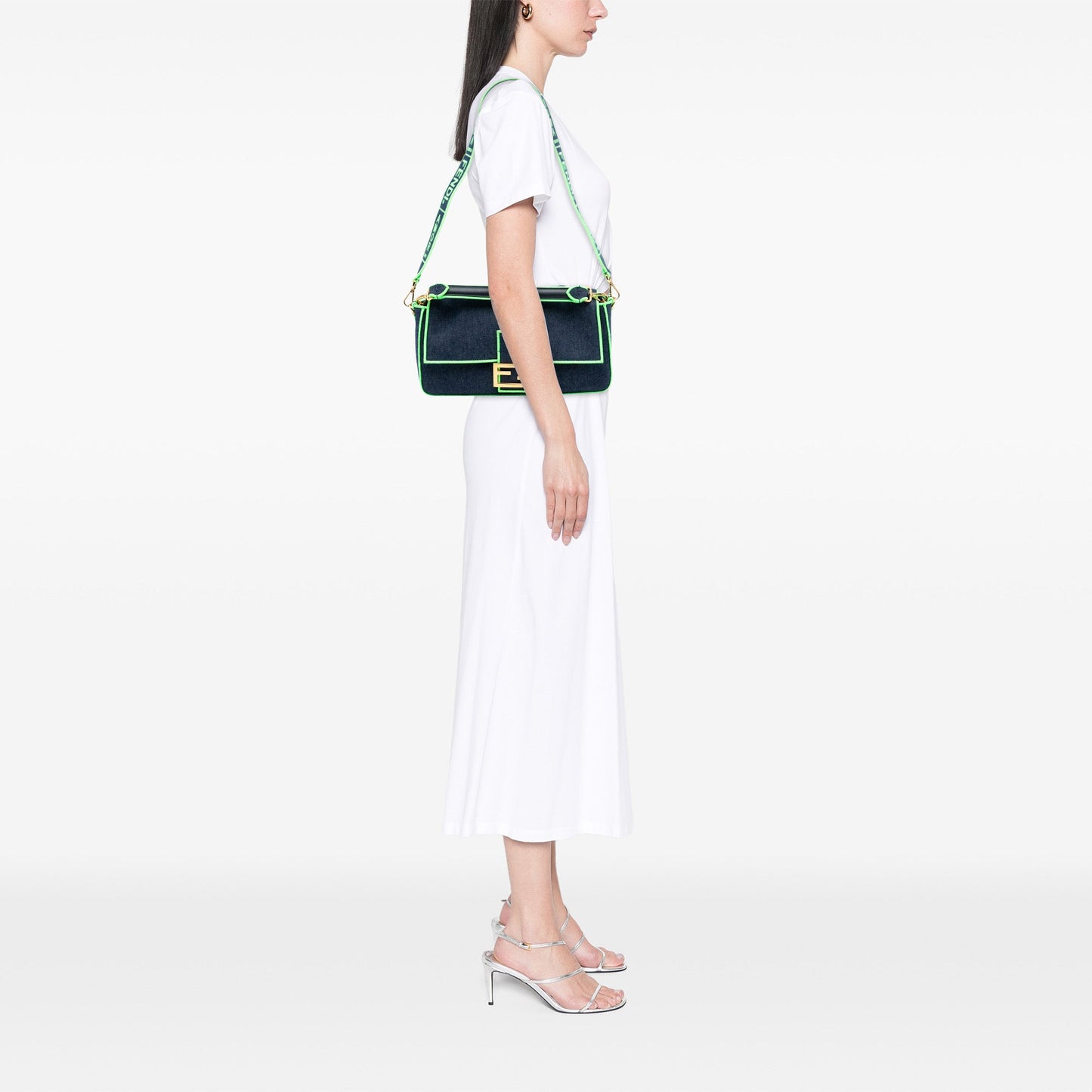 Fendi Large Denim Baguette Satchel