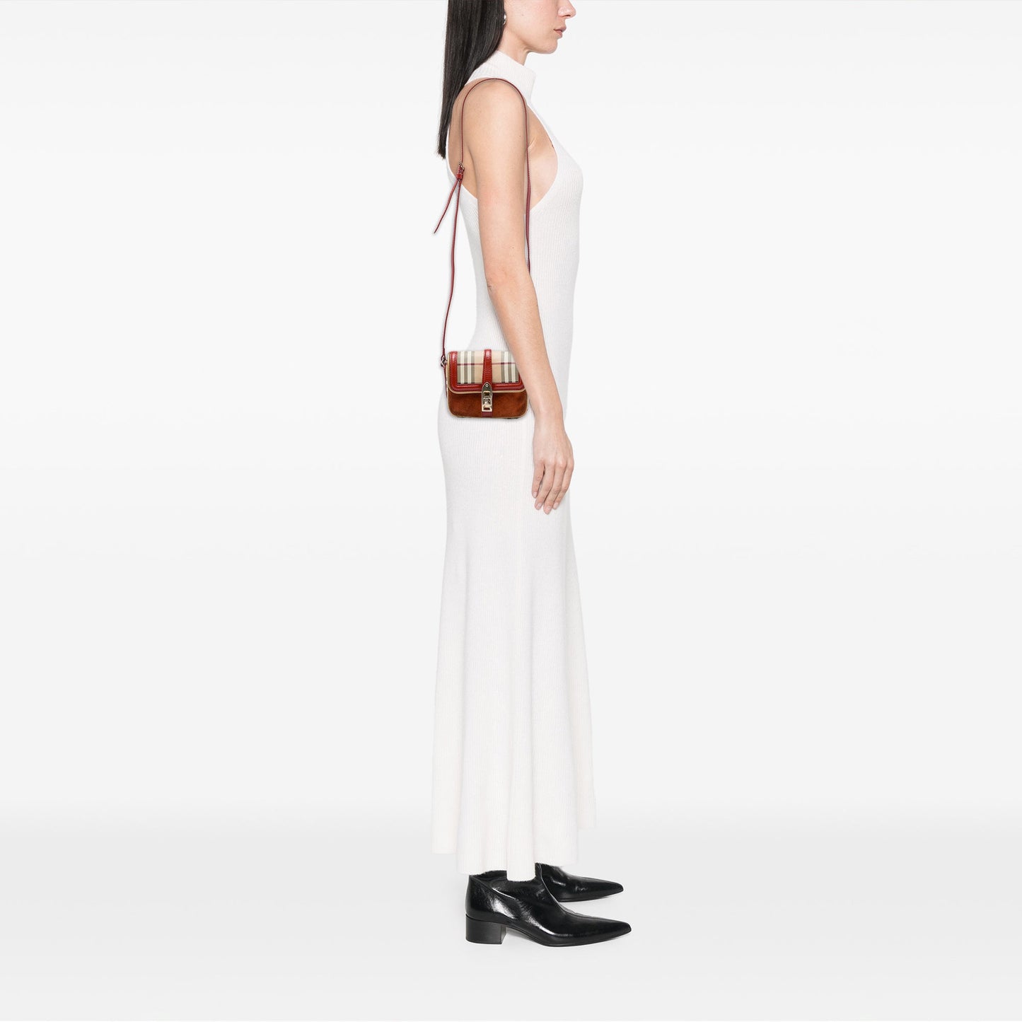 Burberry Mini Haymarket Check Coated Canvas and Suede Berkeley Crossbody