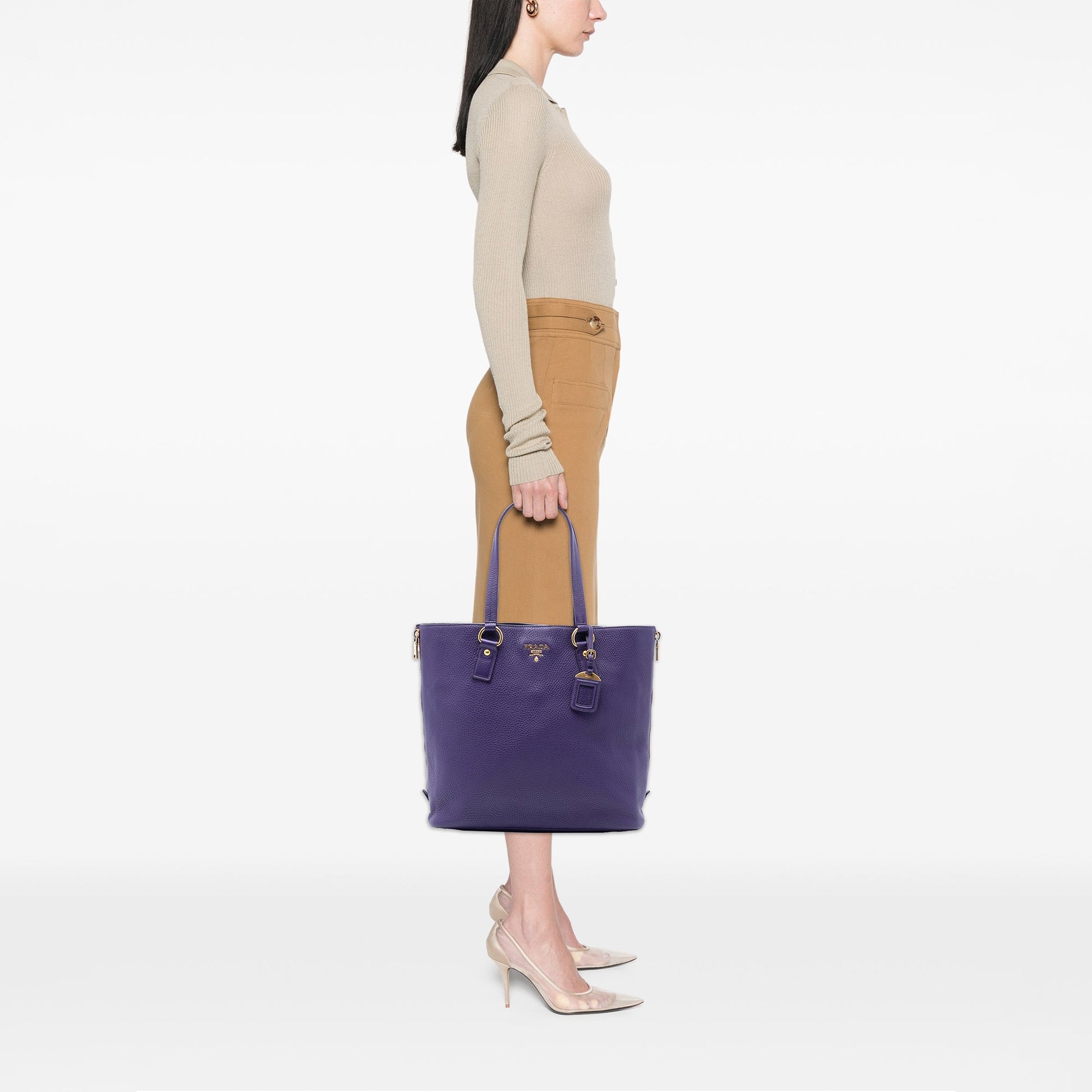 Prada Vitello Daino Side Zip Tote