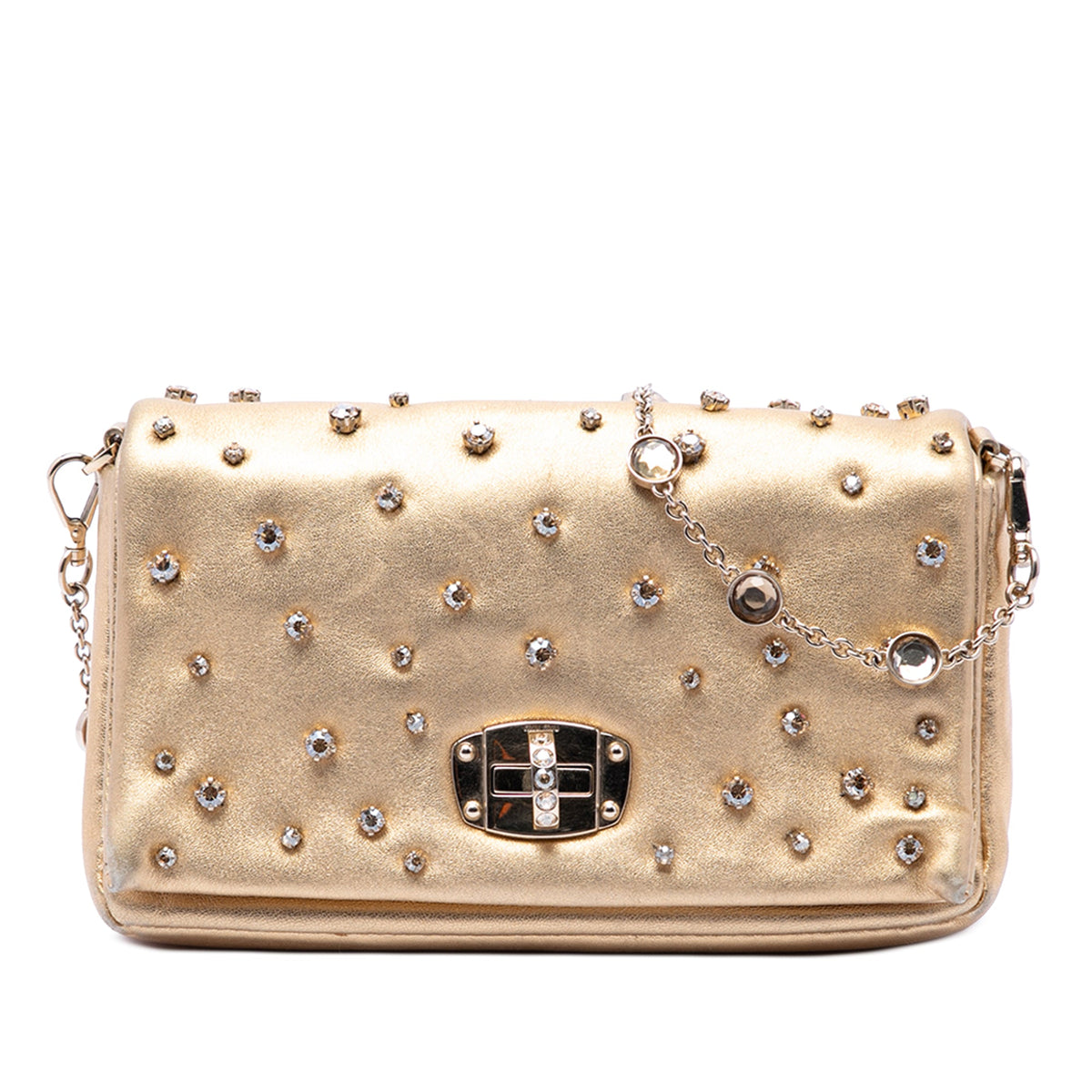 Miu Miu Metallic Nappa Strass Studded Flap Crossbody