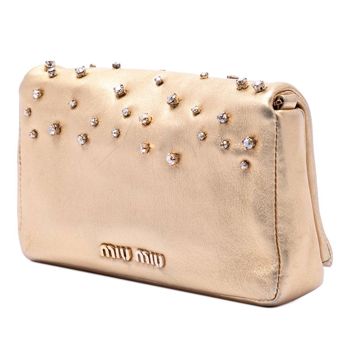 Miu Miu Metallic Nappa Strass Studded Flap Crossbody