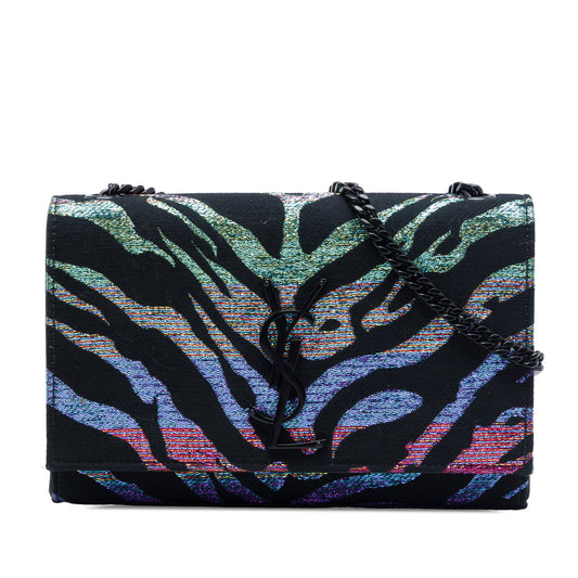Saint Laurent Small Canvas Metallic Tiger Print Monogram Kate Crossbody