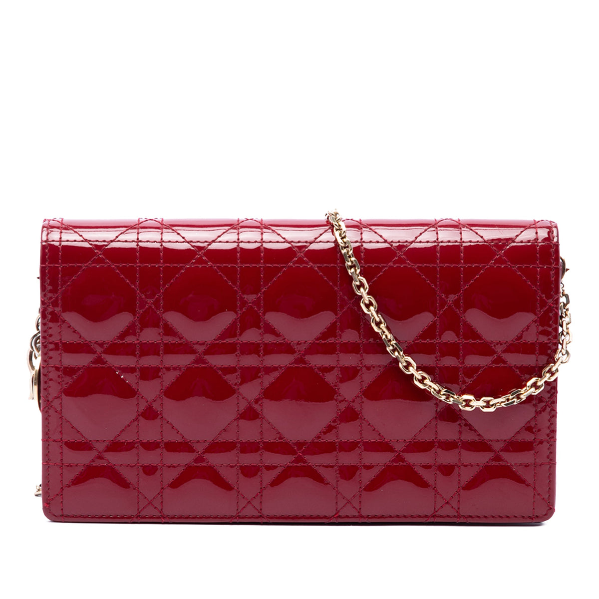 Dior Patent Cannage Lady Dior Chain Convertible Clutch — Red