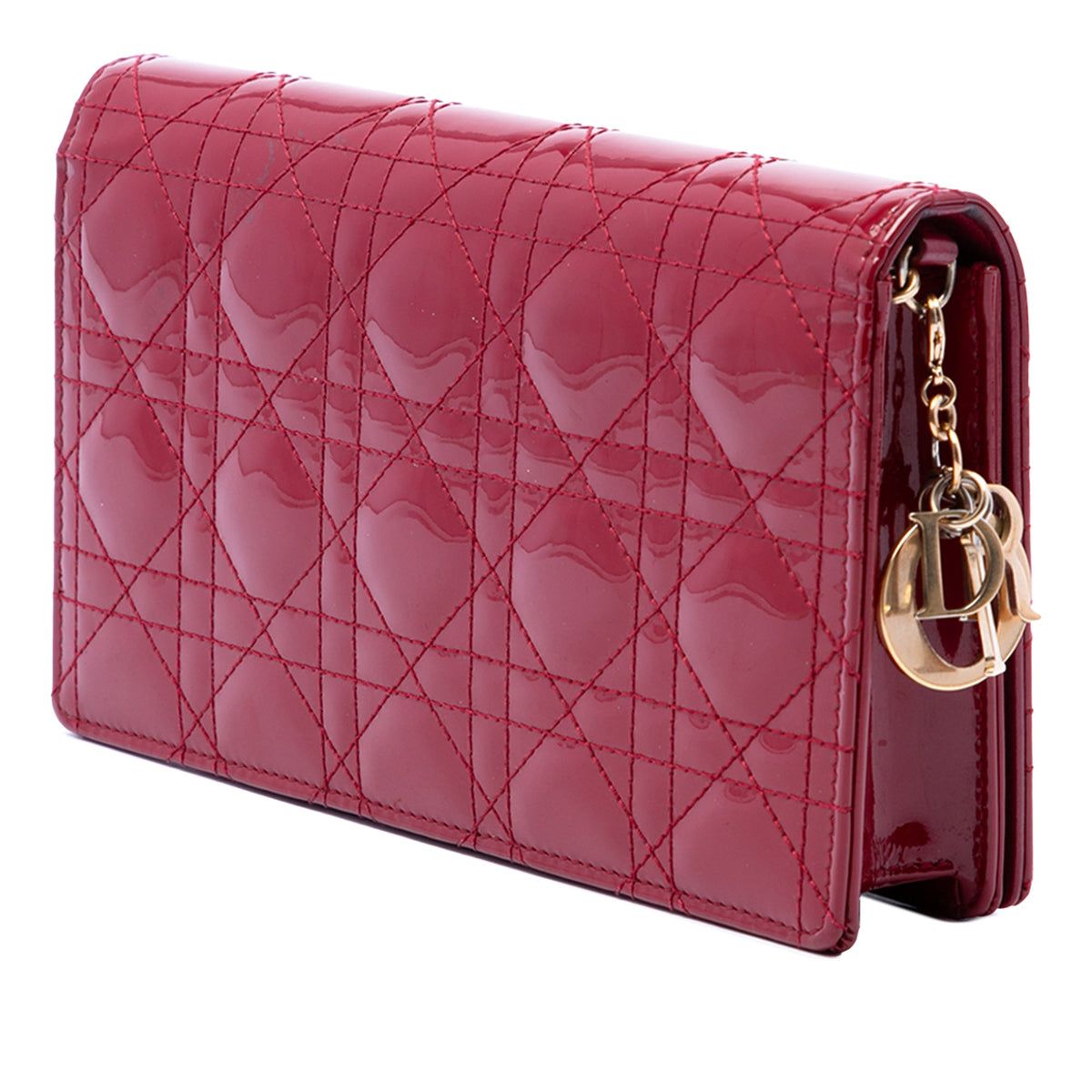 Dior Patent Cannage Lady Dior Chain Convertible Clutch — Red