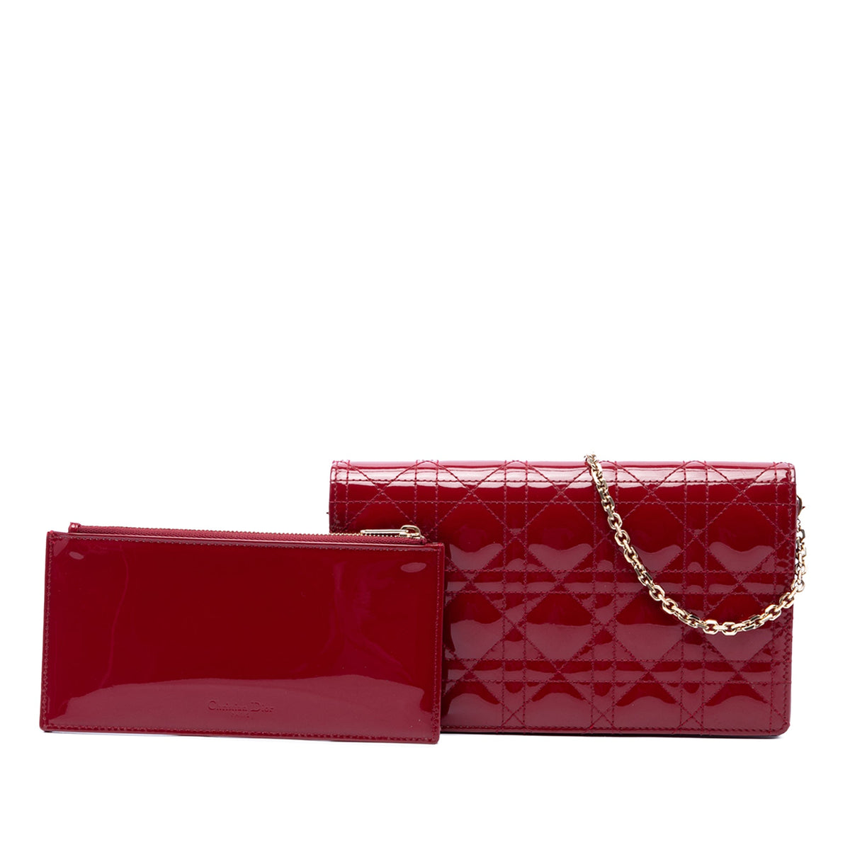 Dior Patent Cannage Lady Dior Chain Convertible Clutch — Red