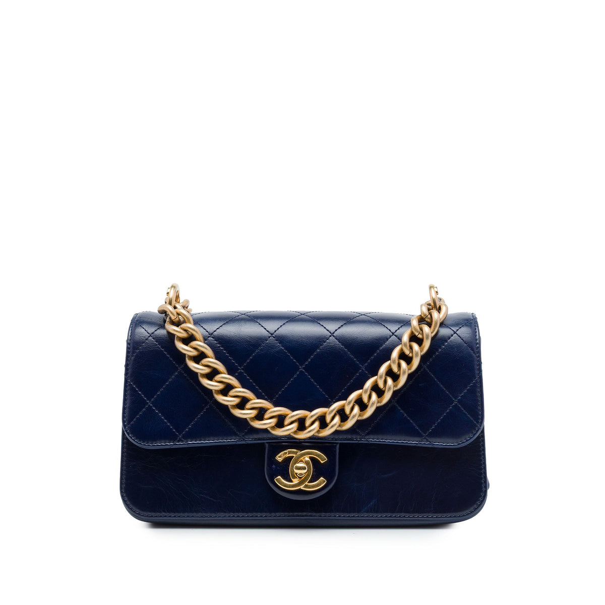 Chanel Small Quilted Calfskin Straight Lined Flap — Blue