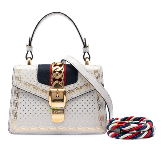 Gucci Mini Calfskin Web Star Print Sylvie Satchel