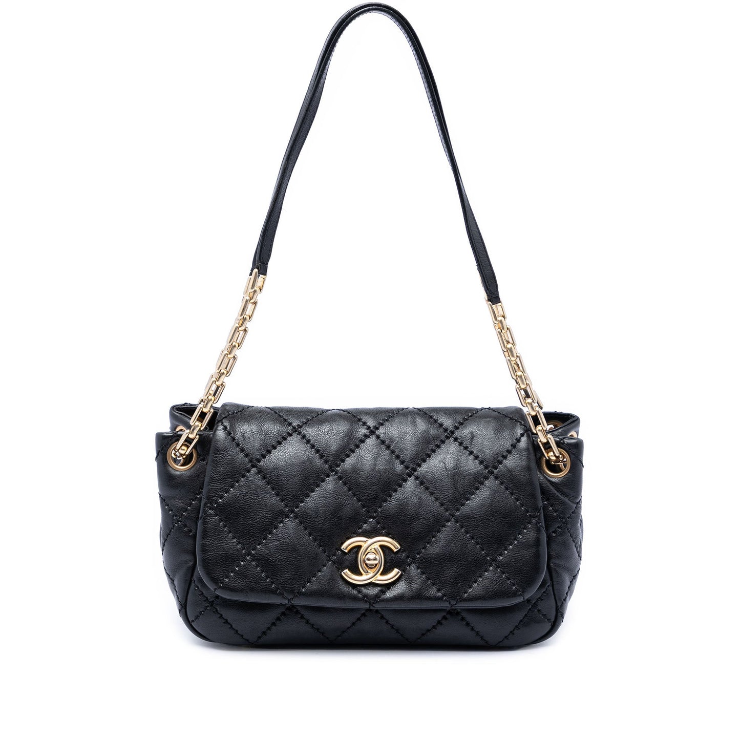 Chanel Quilted Calfskin Stitch Retro Chain Accordion Flap