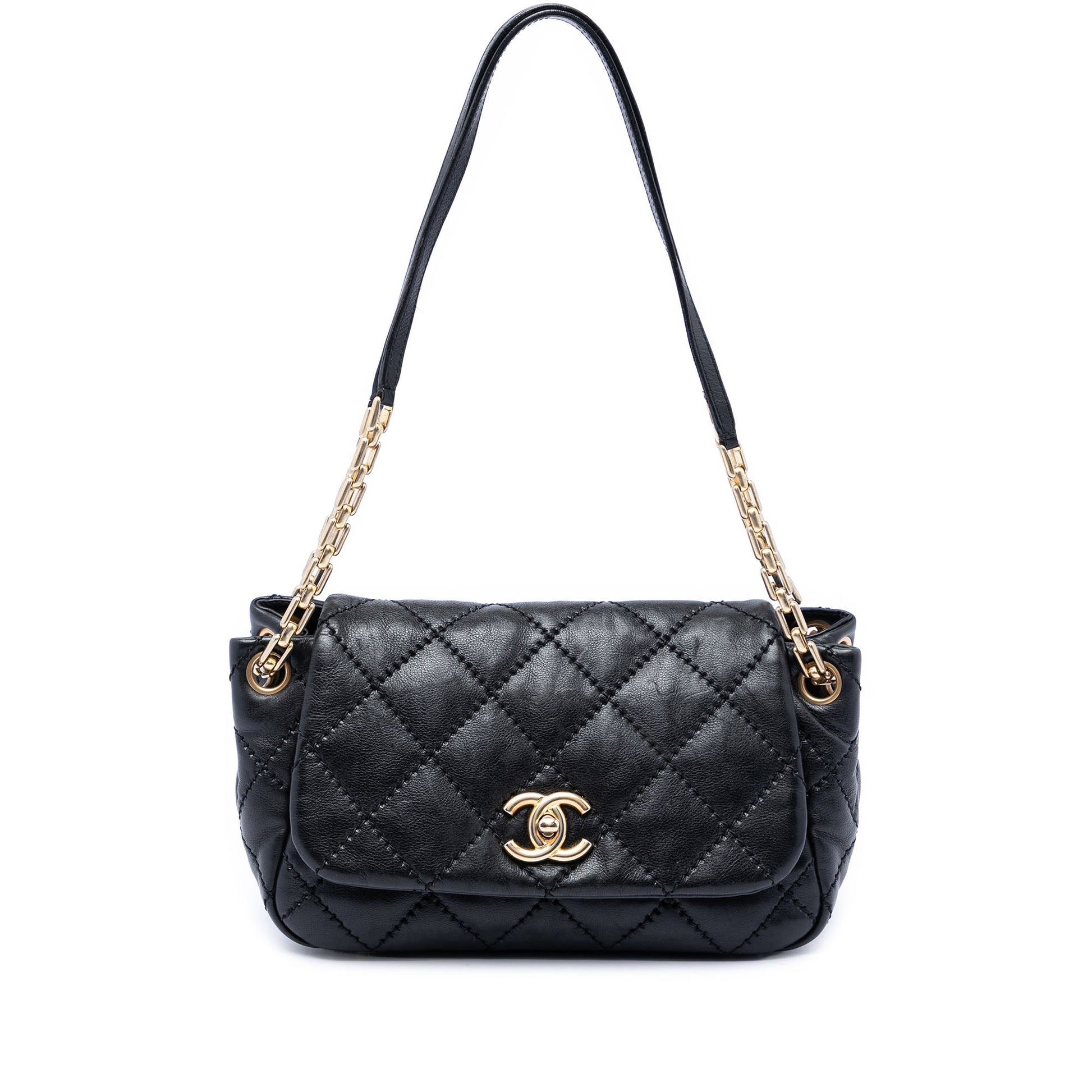 Chanel Quilted Calfskin Stitch Retro Chain Accordion Flap
