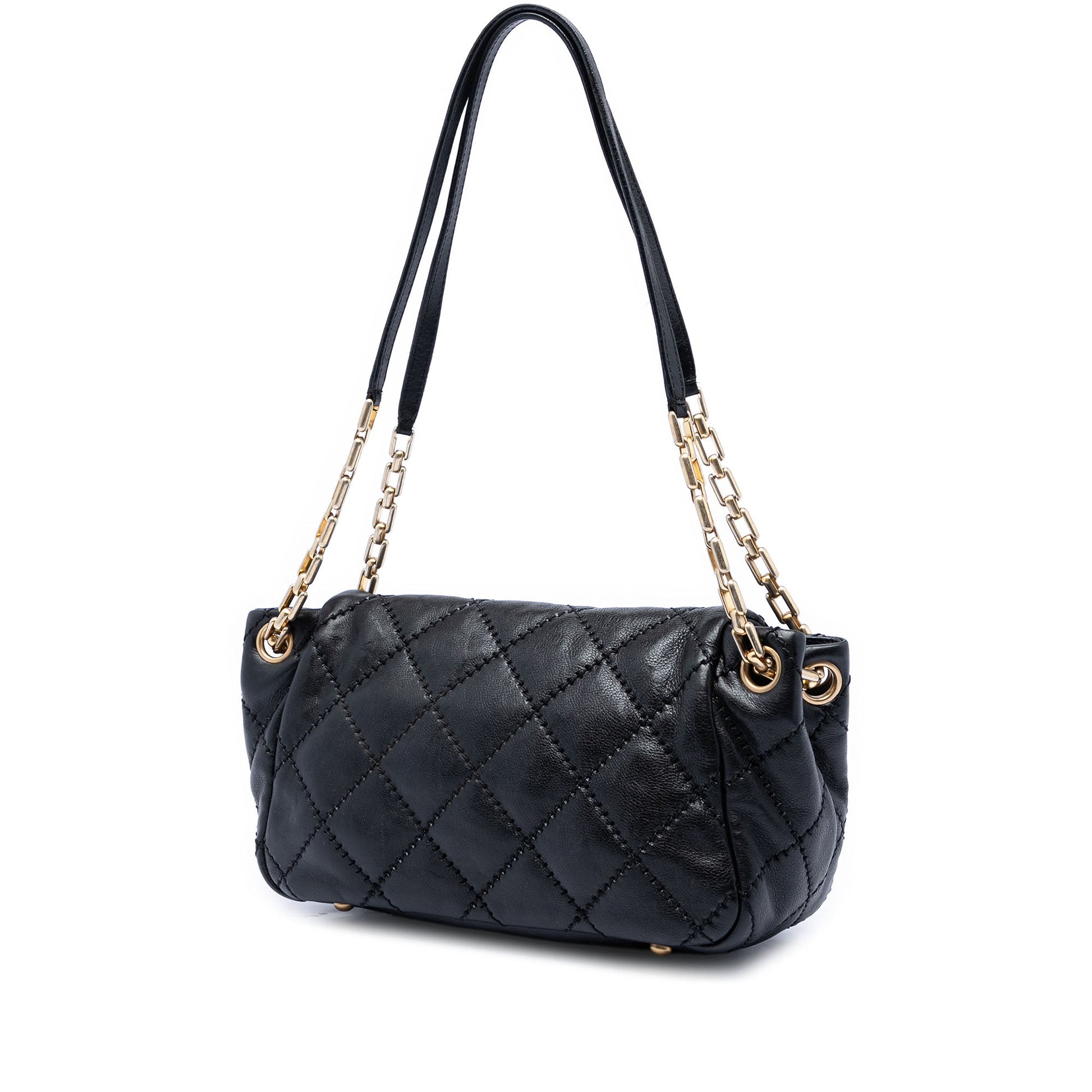 Chanel Quilted Calfskin Stitch Retro Chain Accordion Flap